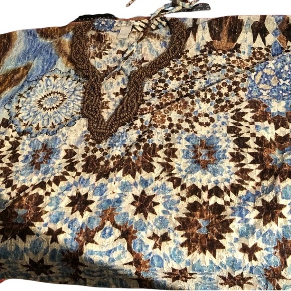 Alberto Makali Sweaters - Alberto Makali   medium blue & brown lace print poncho top with sleeves